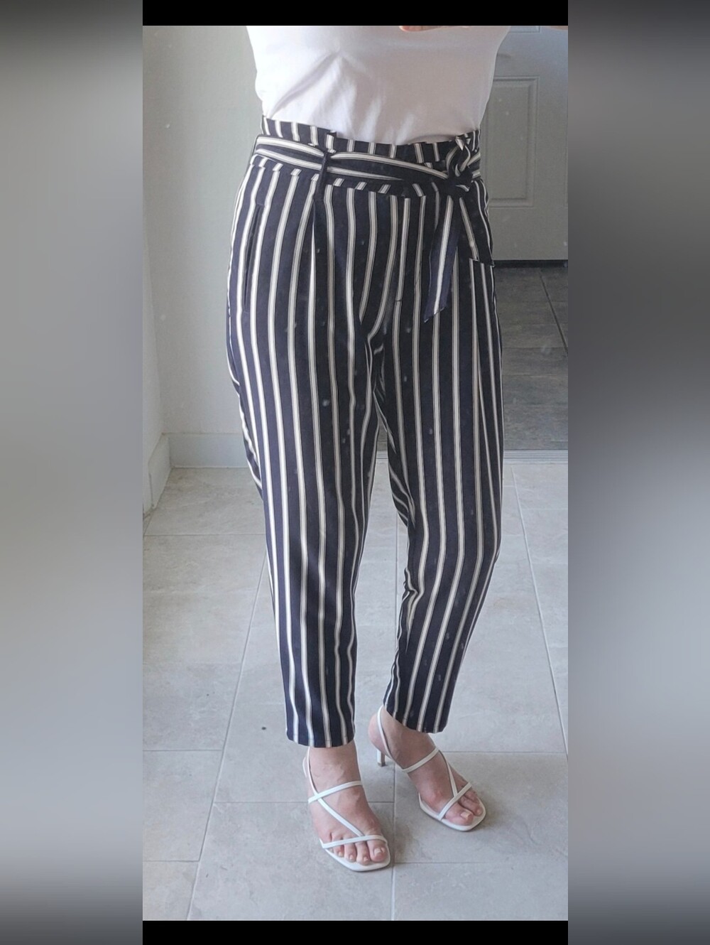 Classic Navy Stripe Trousers With Tie Belt